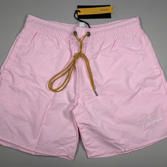 Rhude Men’s Embroidered Logo Swim Shorts Size L Dust Pink - Picture 1 of 8